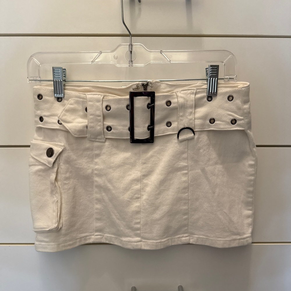 White Mini Skirt with Belt